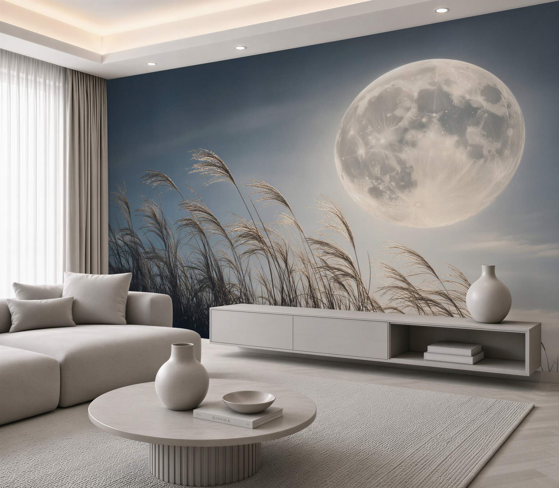 Fototapeten Vollmond über den Gräsern